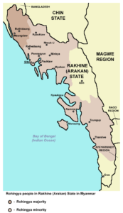 "File:Map of Rohingya people in Rakhine State.png" by PANONIAN is marked with CC0 1.0